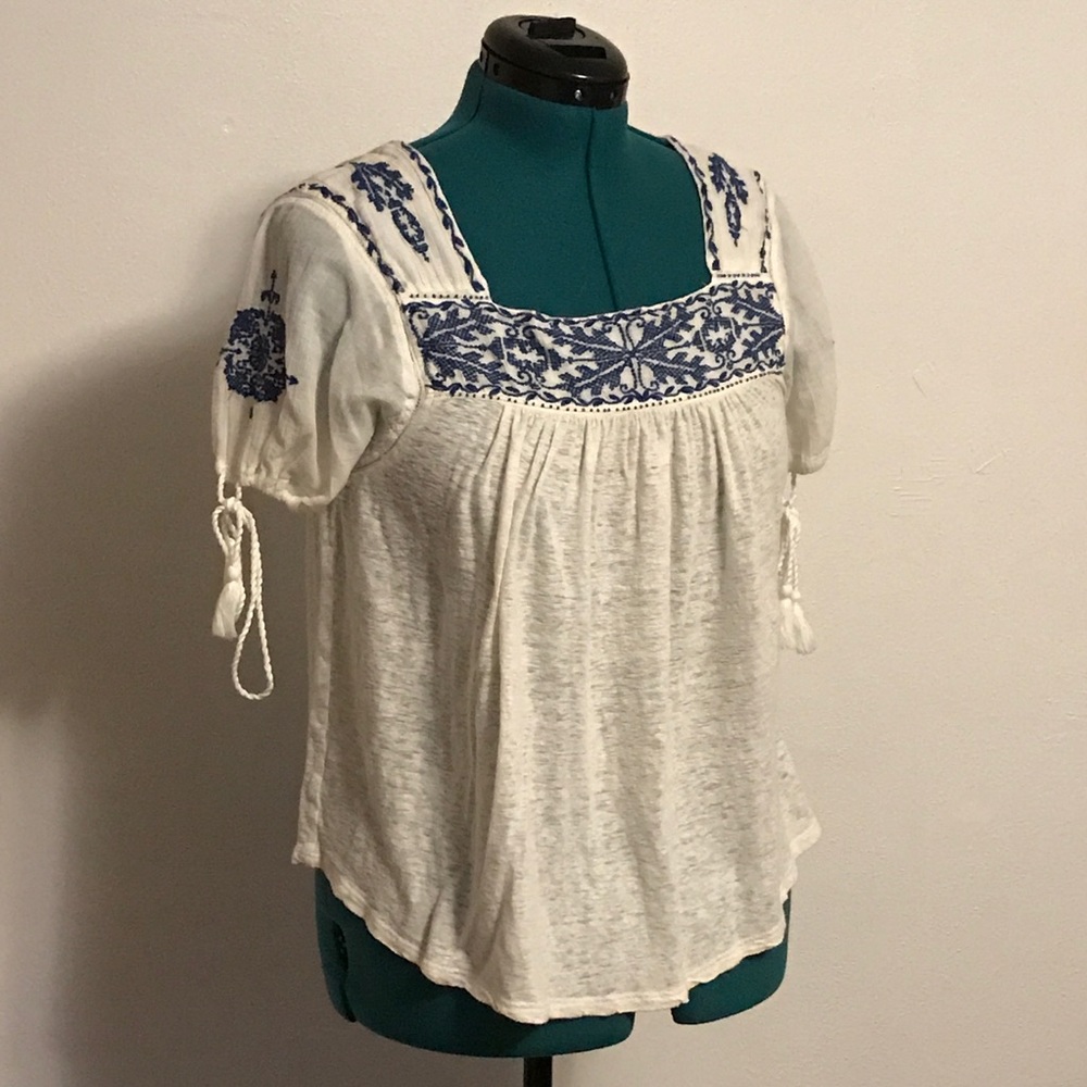 Boho Beaded & Embroidered Peasant Top- Lucky Brand